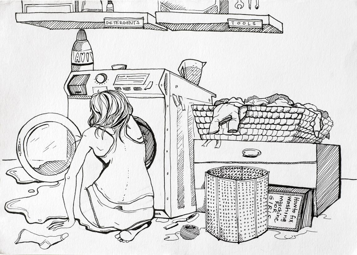 How do girls fix a washing machine?